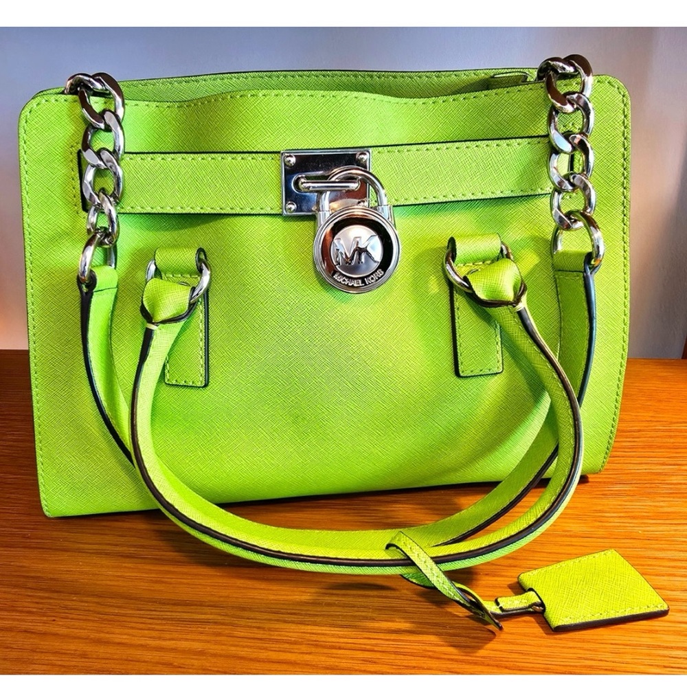 Michael Kors Hamilton Saffiano Leather Satchel Bag Silver Hardware